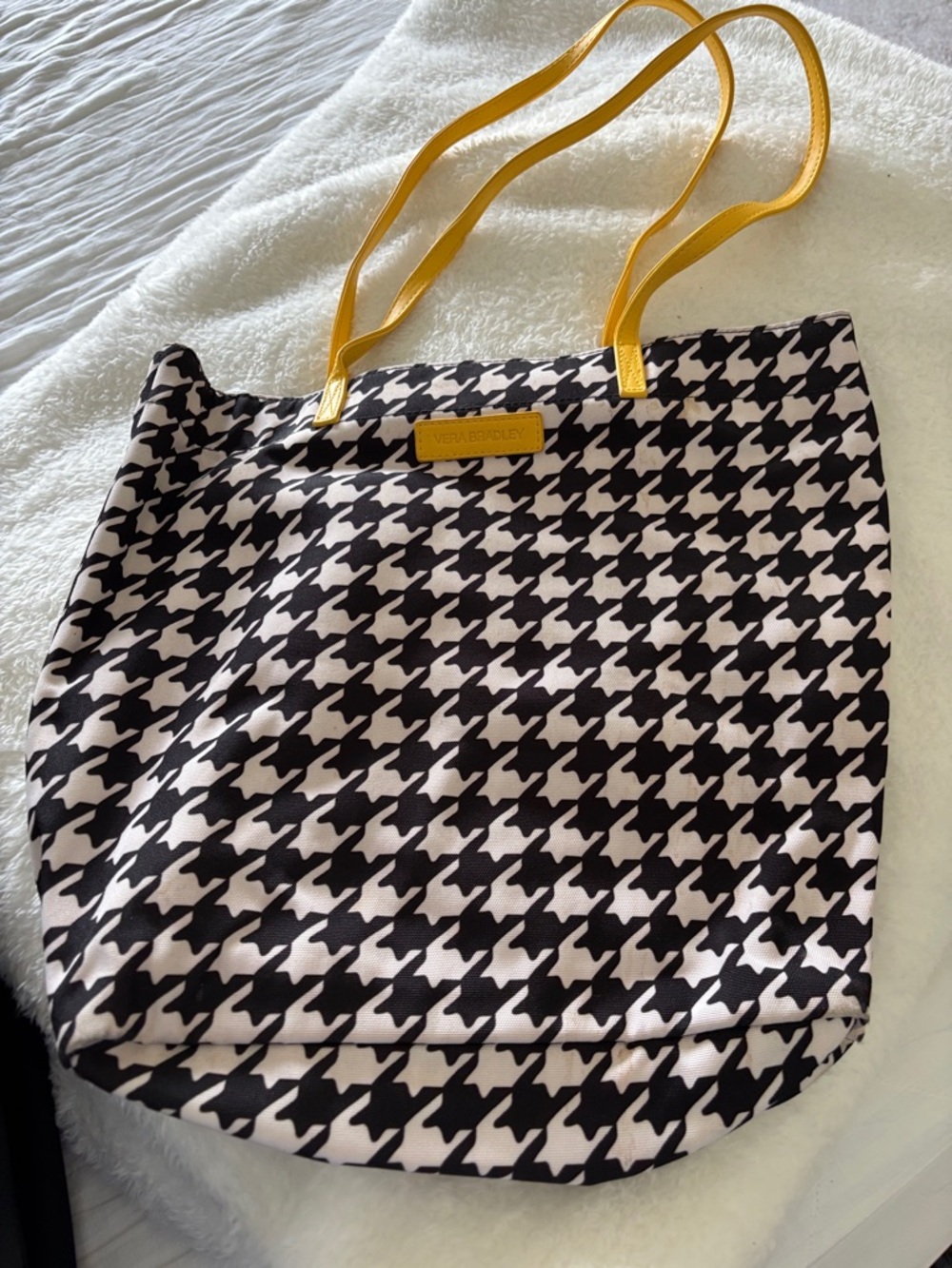 Vera Bradley Women's Houndstooth Tote Bag with Yellow Handles